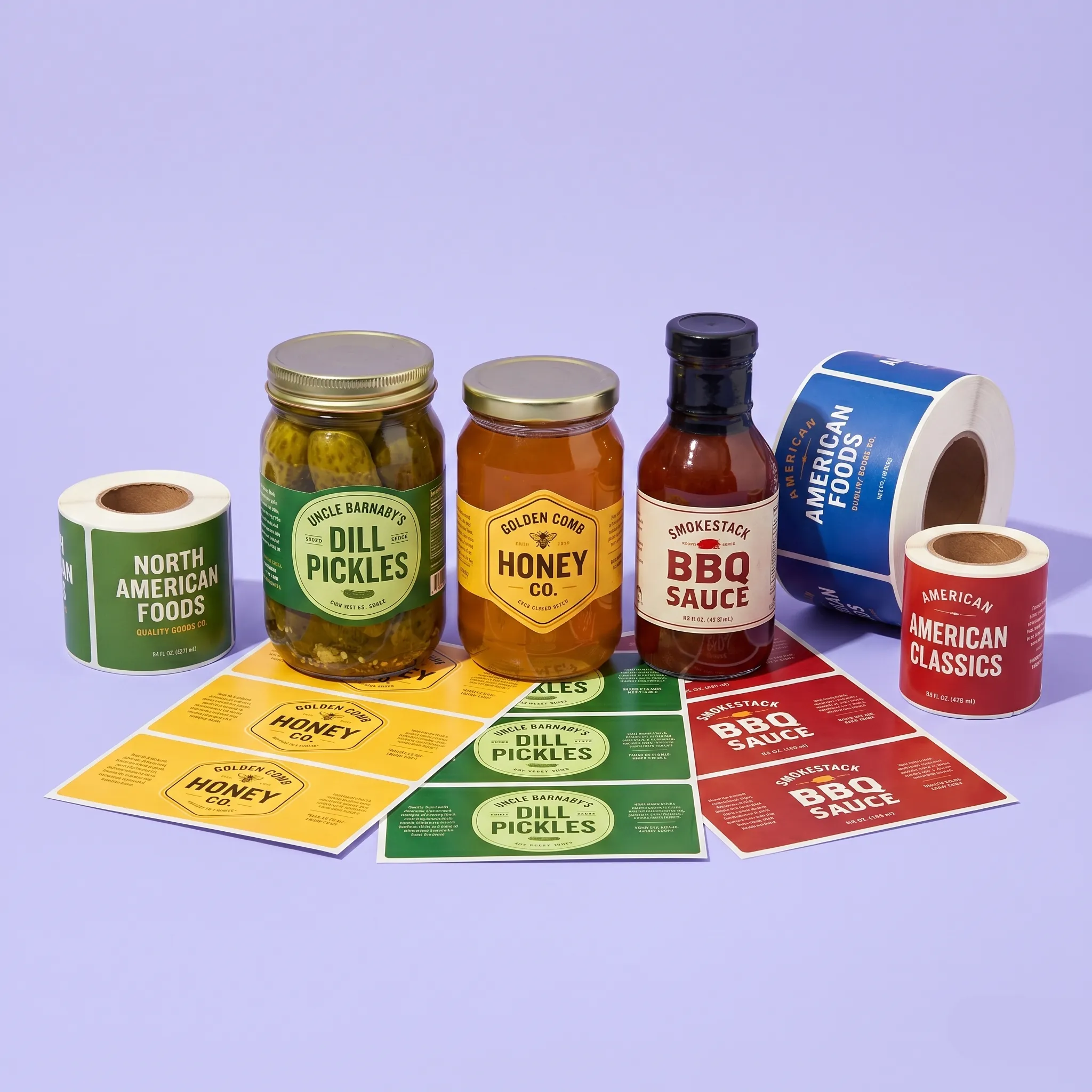 custom jar labels and stickers on packaging, sheets and rolls