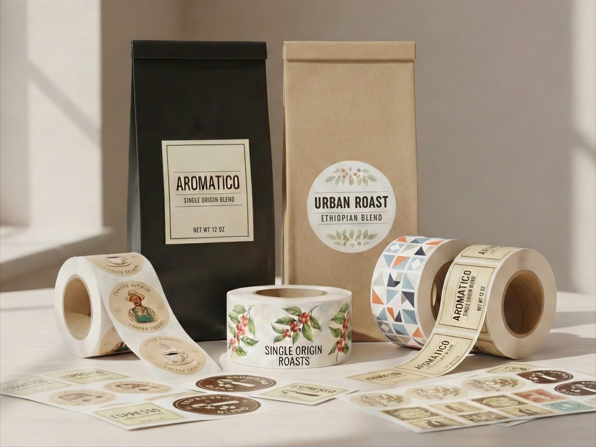 Tell your brand story and connect with customers using premium, personalized custom coffee packaging labels.
