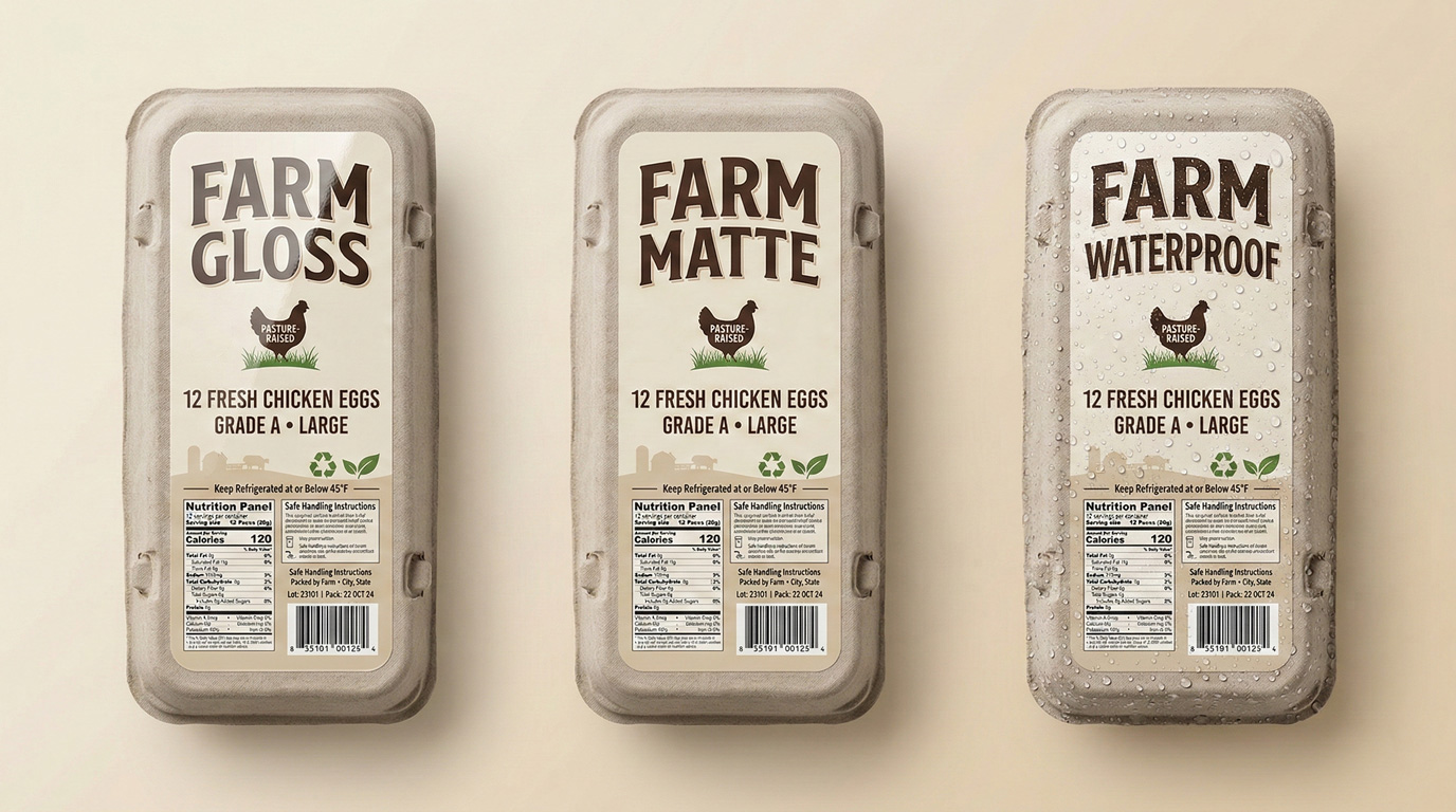 Custom egg carton labels on 12-count cartons at farmers market