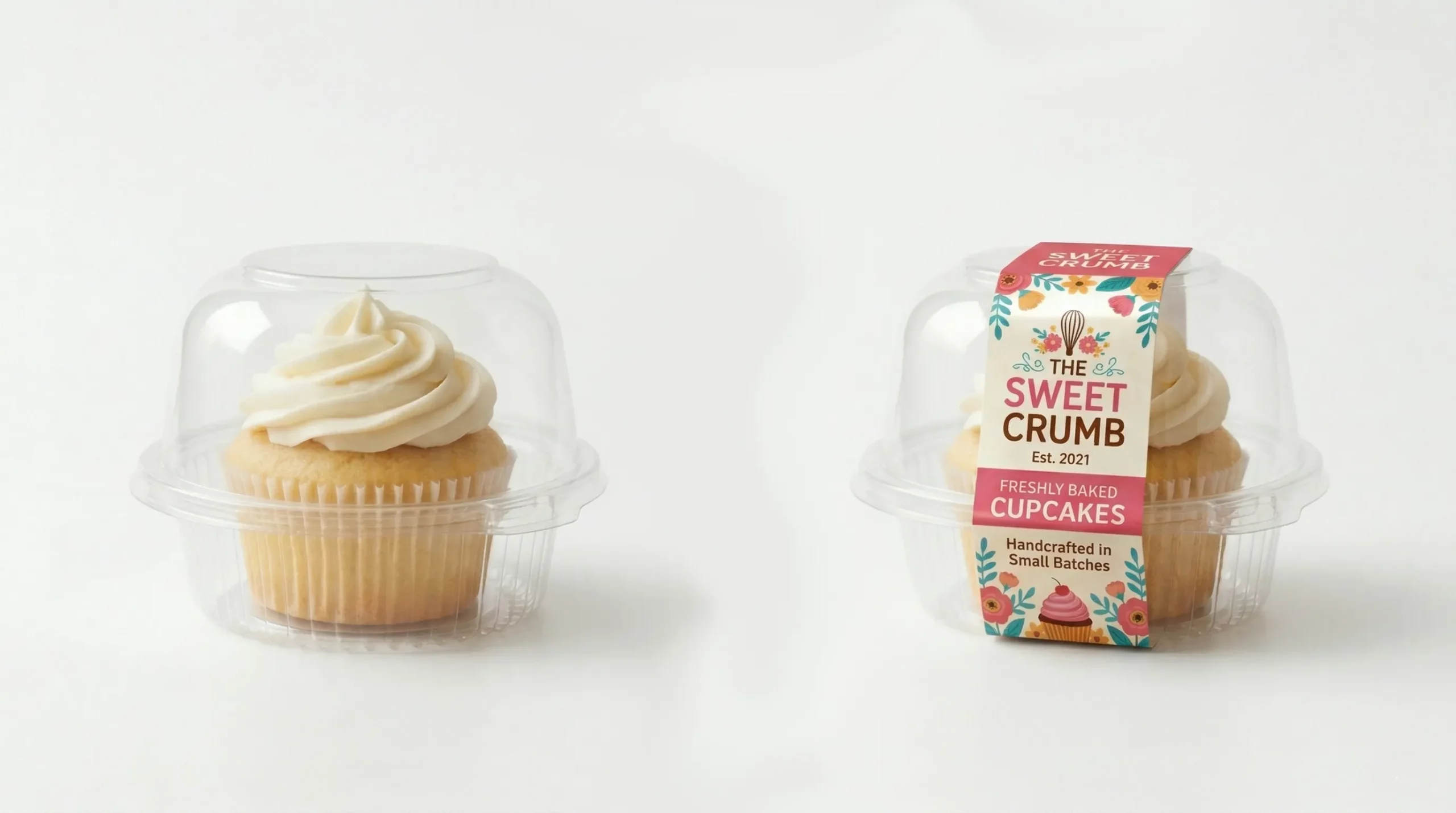 bakery label shapes applied on cookie, brownie, muffin, cupcake, and granola packaging