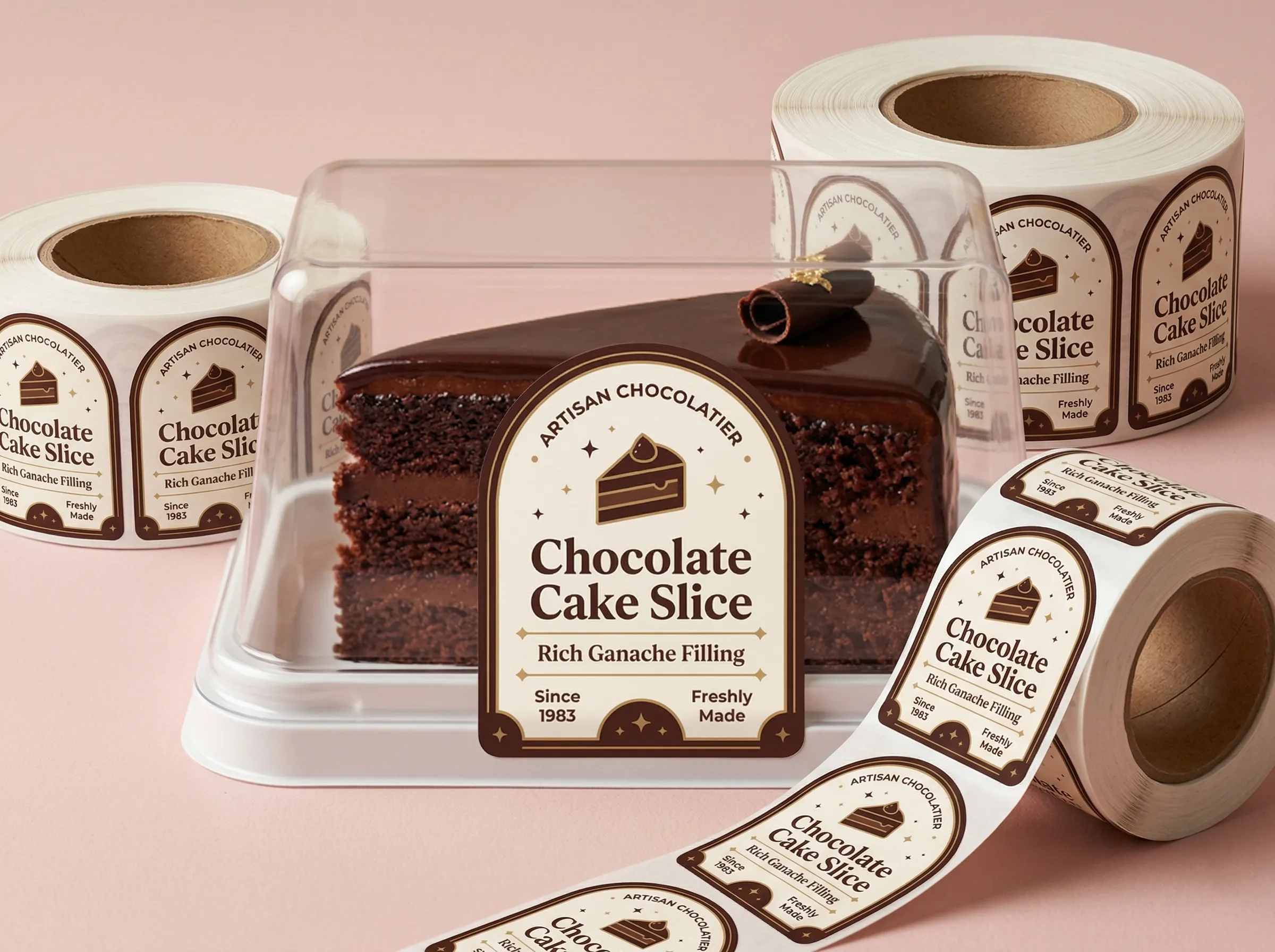 A lifestyle shot of custom cupcake labels sealing multi-pack containers, demonstrating how professional labeling upgrades the presentation of your baked goods.